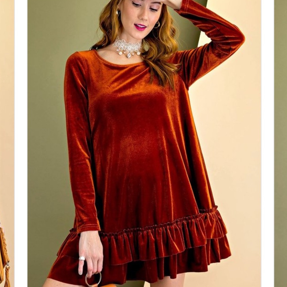 Burnt orange Velvet Dress